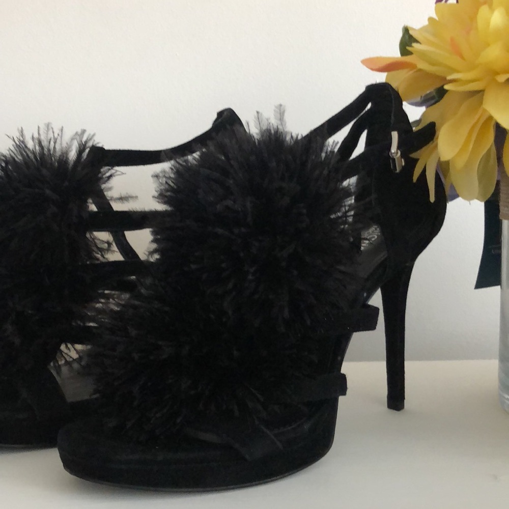 MICHAEL KORS Black Suede Feather Pom Pom Heels - Picture 12 of 15
